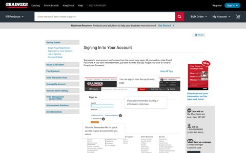 Signing In to Your Account - Getting Started - Grainger Help ...