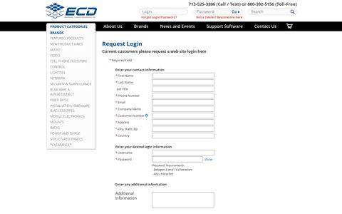 Request Login | Electronic Custom Distributors