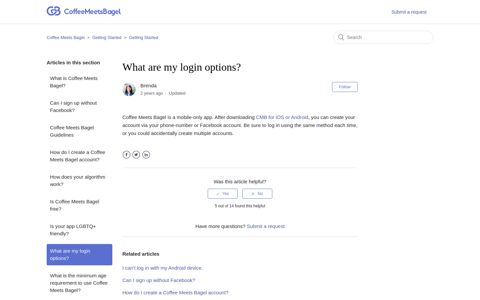 What are my login options? – Coffee Meets Bagel