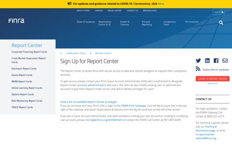 Sign Up for Report Center | FINRA.org