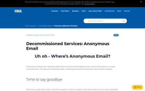 Decommissioned Services: Anonymous Email – HMA Support