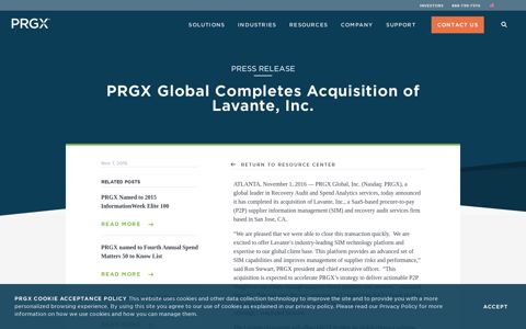 PRGX Global Completes Acquisition of Lavante, Inc. - PRGX