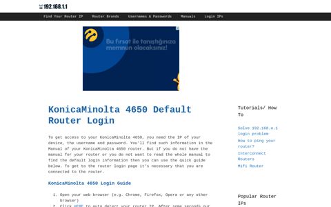 KonicaMinolta 4650 - Default login IP, default username ...