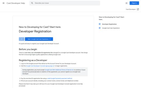 Developer Registration - Cast Developer Help - Google Support