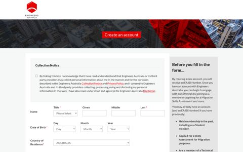 Create new account - Welcome to Engineers Australia Portal
