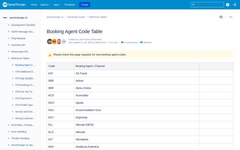 Booking Agent Code Table - SiteMinder
