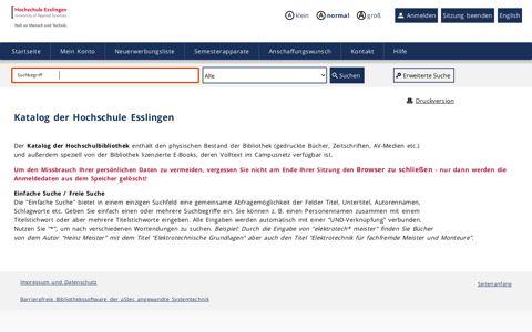 Online-Katalog | HS Esslingen