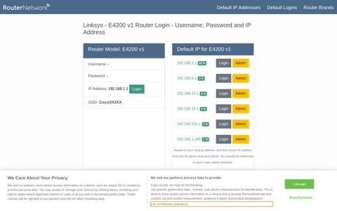 Linksys - E4200 v1 Default Login and Password