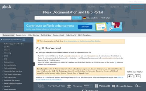 Zugriff über Webmail | Plesk Onyx documentation