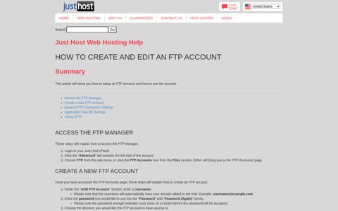 How To Create and Edit An FTP Account - Just Host cPanel