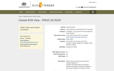 Current ATM View - PROC-9176297: AusTender