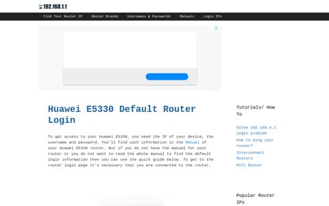 Huawei E5330 - Default login IP, default username & password