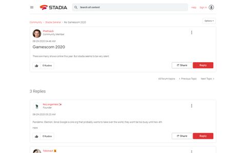 Re: Gamescom 2020 - Stadia Community