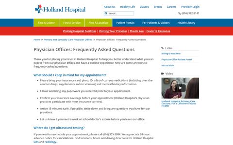 Physician Offices: Frequently Asked Questions | Holland ...