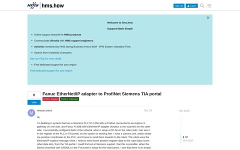 Fanuc EtherNet/IP adapter to ProfiNet Siemens TIA portal ...