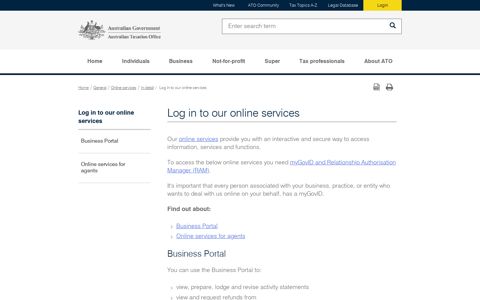 Log in to our online services | Australian Taxation Office