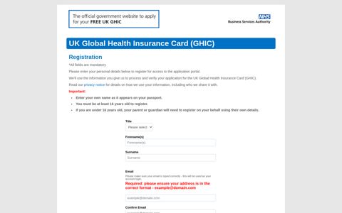 European Health Insurance Card User Registration