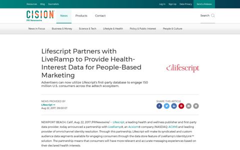 Lifescript Partners with LiveRamp to Provide Health-Interest ...
