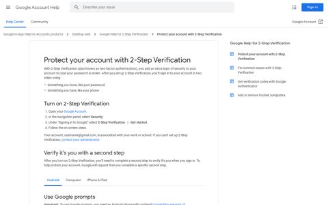 Protect your account with 2-Step Verification - Google Support