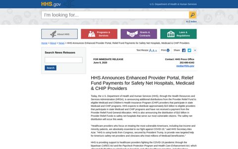 HHS Announces Enhanced Provider Portal, Relief Fund ...