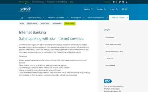 Internet banking - Ecobank
