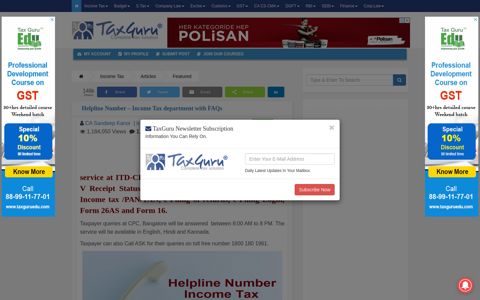 Helpline Number – Income Tax department with FAQs - TaxGuru
