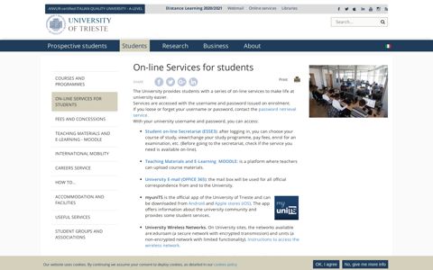 On-line Services for students | Università degli studi di Trieste