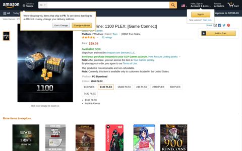 EVE Online: 1100 PLEX: [Game Connect ... - Amazon.com
