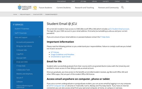 Student Email @ JCU - JCU Australia - James Cook University