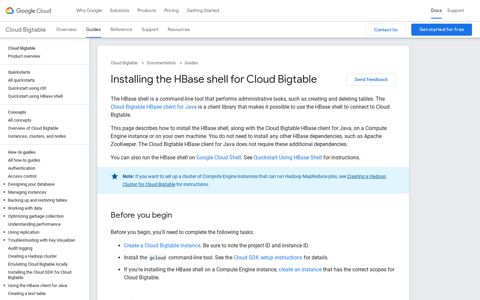 Installing the HBase shell for Cloud Bigtable - Google Cloud