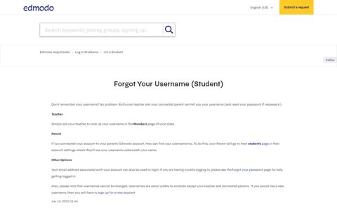 Forgot Your Username (Student) – Edmodo Help Center
