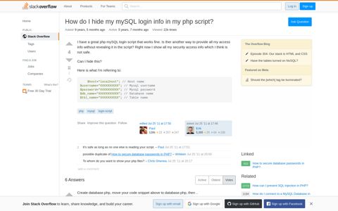 How do I hide my mySQL login info in my php script? - Stack ...