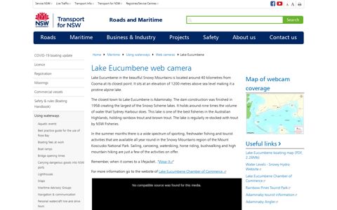 Lake Eucumbene - Web cameras - Using waterways ...