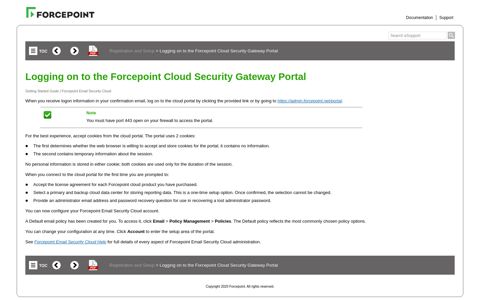 Logging on to the Forcepoint Cloud Security Gateway Portal