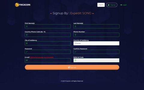 Signup By : Expedit SONG || Fricacoin