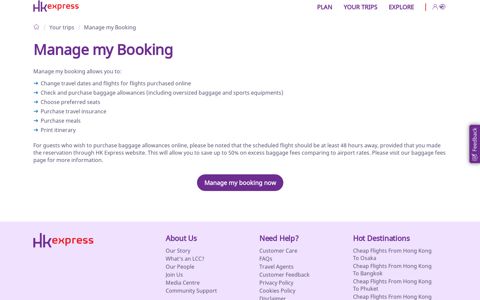 Manage my Booking - HK Express