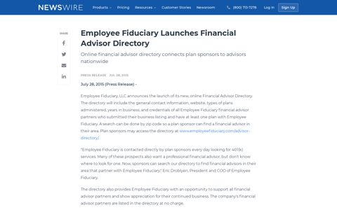 Employee Fiduciary Launches Financial Advisor Directory ...