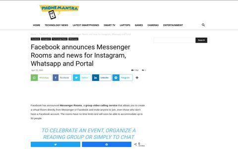 Facebook announces Messenger Rooms and news for ...