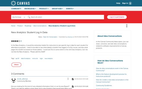 New Analytics: Student Log In Data - Canvas Community