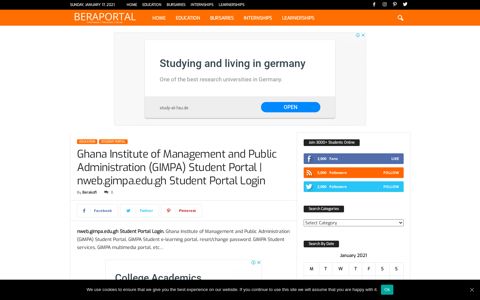 nweb.gimpa.edu.gh Student Portal Login - Beraportal