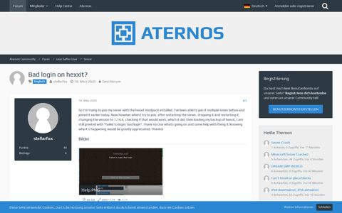 Bad login on hexxit? - Server - Aternos Community