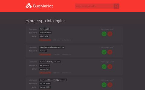 expressvpn.info passwords - BugMeNot