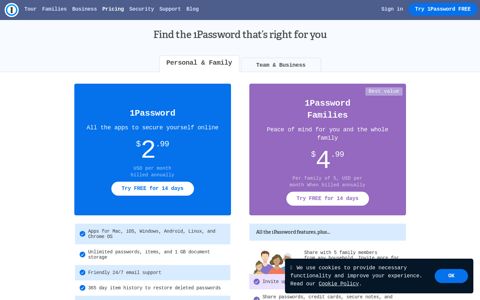 Pricing & free trial | 1Password