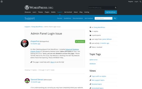 Admin Panel Login Issue | WordPress.org