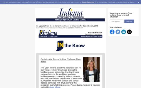 An Update From the Indiana Department of Education for ...