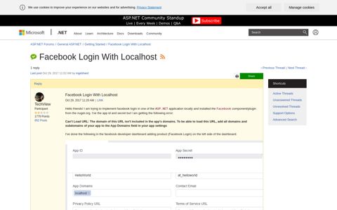 Facebook Login With Localhost | The ASP.NET Forums