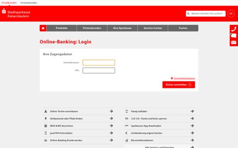 Online-Banking: Login - Stadtsparkasse Kaiserslautern