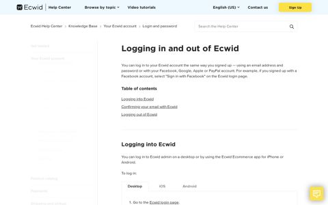 Logging in and out of Ecwid – Ecwid Help Center