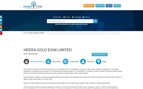 HEERA GOLD EXIM LIMITED - Company, directors and ...