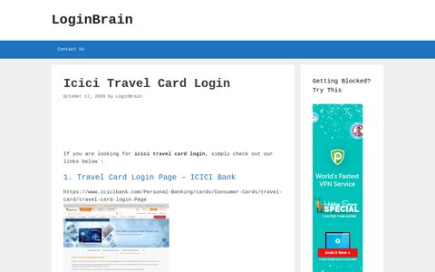 Icici Travel Card - Travel Card Login Page - Icici Bank